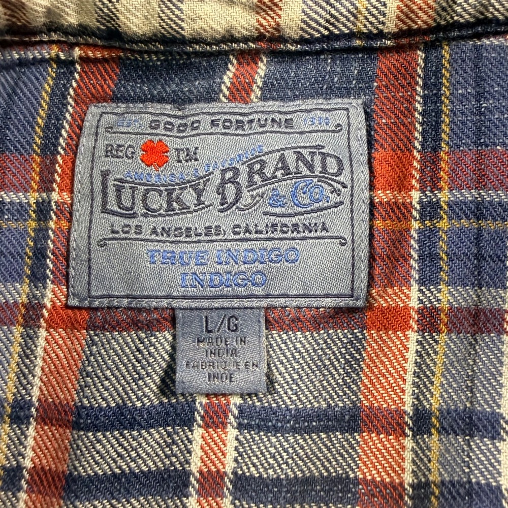 Lucky Brand Mens True Indigo Plaid Western Pearl Snap Shirt Blue Red Large - Picture 3 of 8